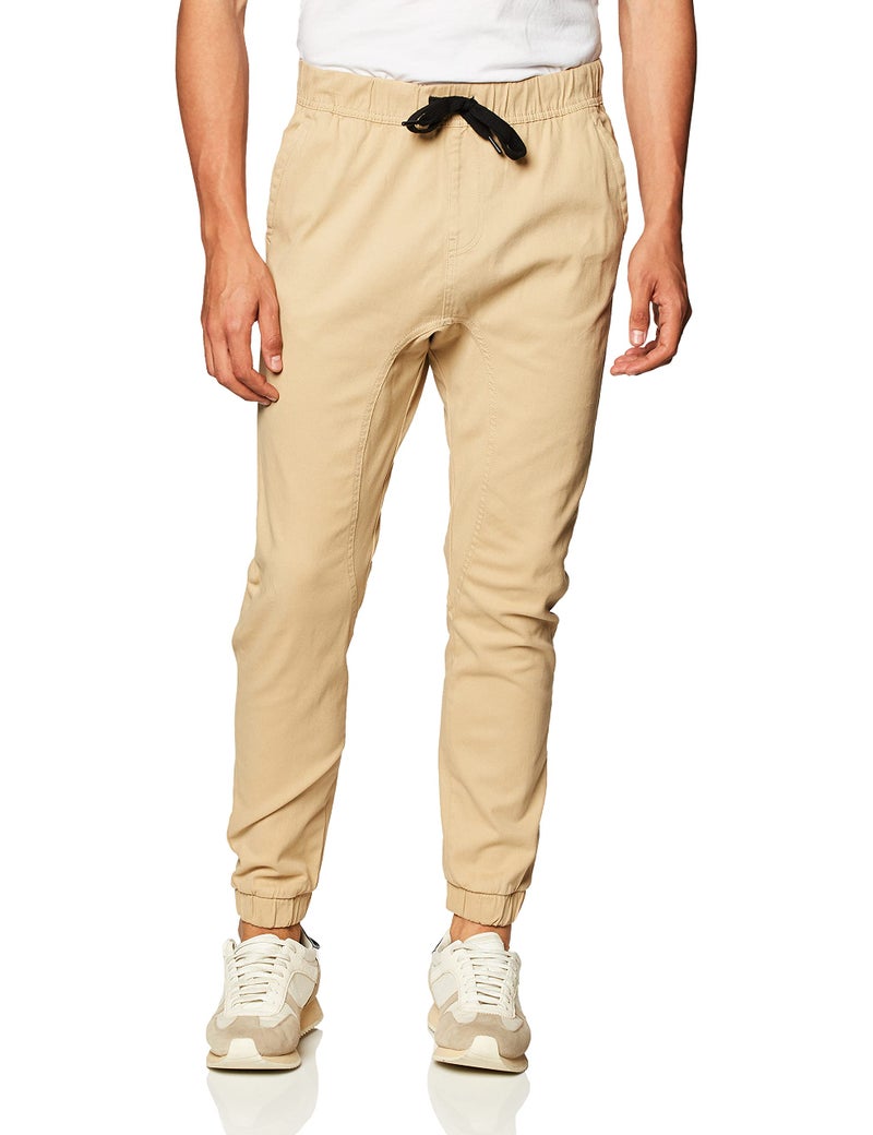 WT02 Men's Twill Jogger Pants, Light Khaki-A, Large - Image 1